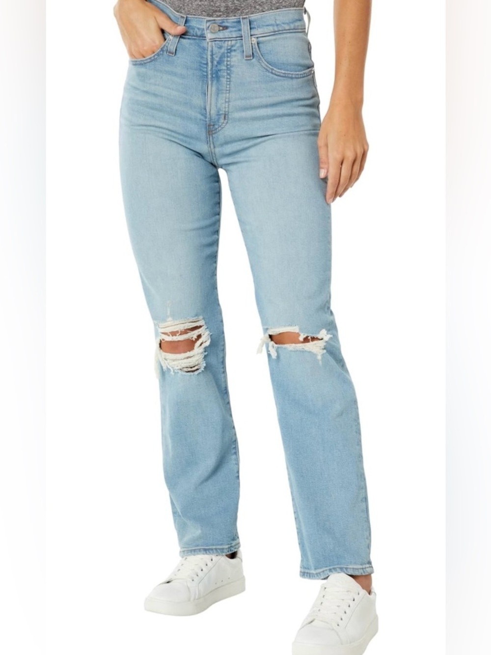 Madewell The Perfect Vintage Straight Jean in Danby Wash: Knee-Rip Edition